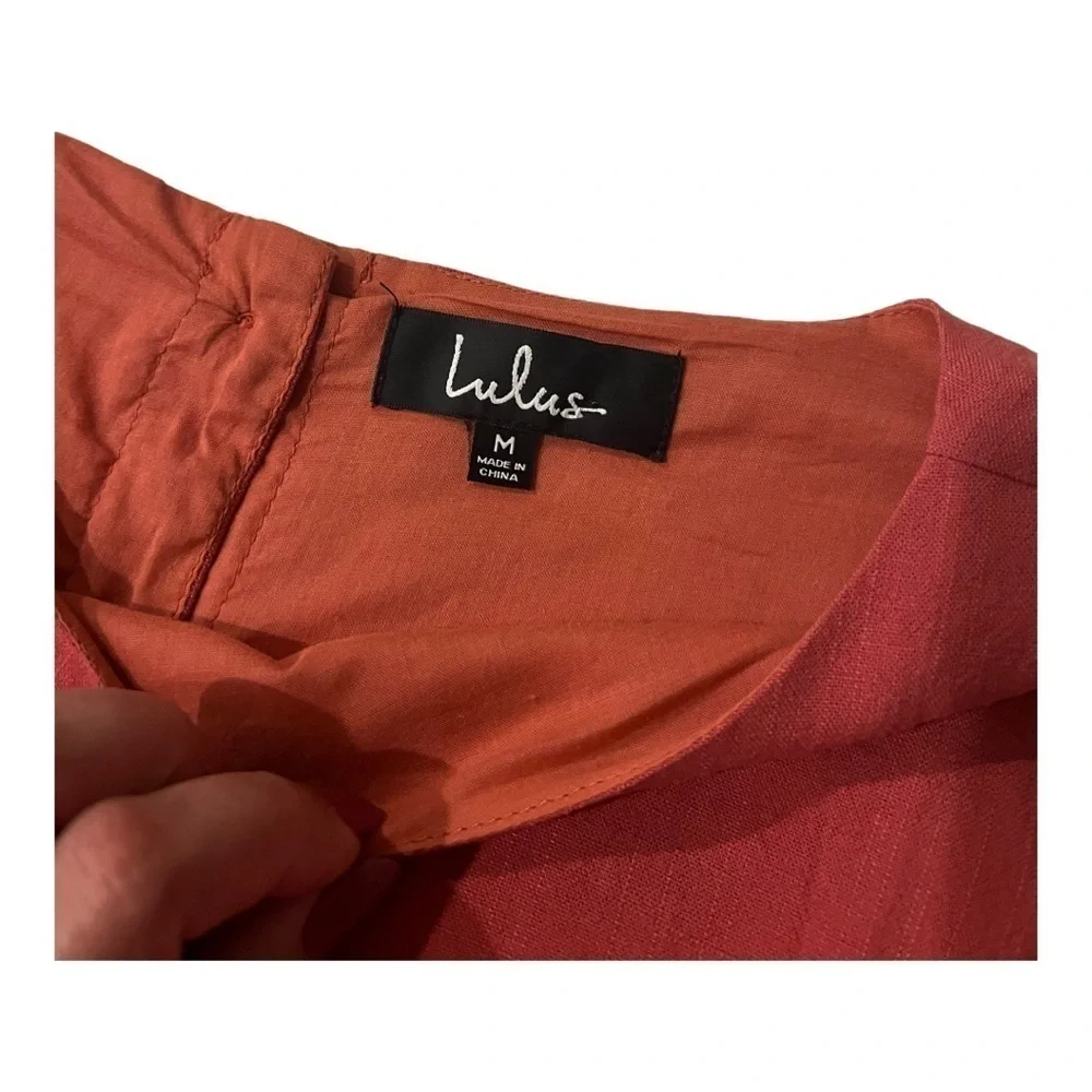 Lulus Orange Linen Rayon Button Back Dress Medium